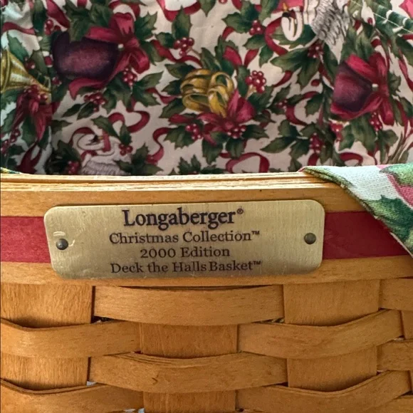 Longaberger Basket with Floral Liner and Wooden Handle - Picture 2 of 10